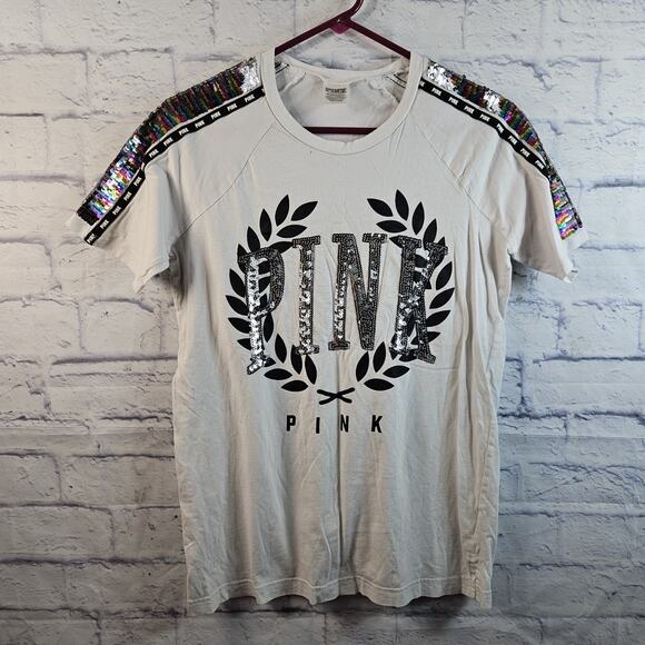 Victoria's Secret Tops - Rare Victoria's Secret Pink Bling Rainbow Campus Shirt Flip Sequins XS